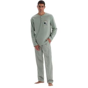 Dagi Pyjamaset met lange mouwen en gedetailleerd T-shirt en broek met halve split, pyjamaset voor heren, Mint groen