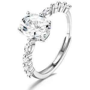 JeweBella Damesring van 925 zilver, verstelbaar, zilveren ring, zirkonia, ovaal, glanzend, verlovingsring, voor bruiloft, trouwring, sieraden voor dames, Zilver 925/1000