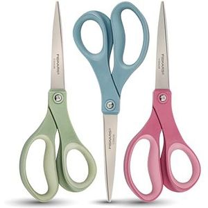 Fiskars SoftGrip Set van 3 titanium scharen - Profielprestaties voor alle doeleinden - 20,3 cm - Rechte papierschaar voor kantoor en kunst en handwerk