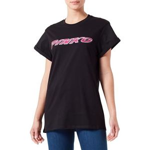 Pinko Telesto T-shirt en coton avec impression et strass pour femme, Zw1_Noir/Fuchsia, XXL
