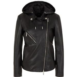 Armani Exchange Leren bikerjack met capuchon, leren jas voor dames, zwart.