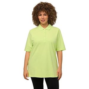Ulla Popken Poloshirt met korte mouwen van veloursband, normale pasvorm, dames-T-shirts, Lime Groen