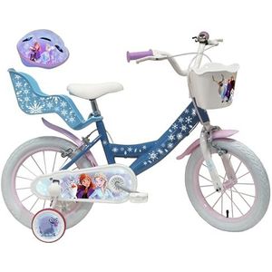 Vélo ATLAS Meisje incl. fiets 14 inch voor kinderen, ijskoningin, Frozen + helm, blauw, 14 inch