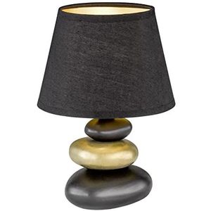 Fischer & Honsel PIBE Decoratieve tafellamp met keramische voet in steenlook, 1 x E14, keramiek zwart, goud en zwarte stoffen lampenkap, hoogte 17 cm, zwart/goud/zwart