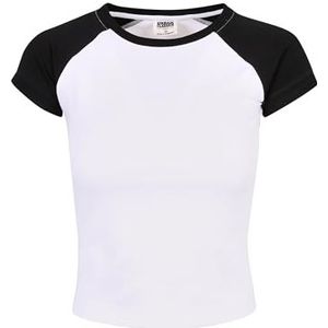 Urban Classics Dames T-shirt Organic Stretch Shorts Retro Baseball T-Shirt Wit Zwart 3XL, Wit/Zwart