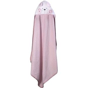Ti TIN badhanddoek voor baby's, 100 x 100 cm, zacht, comfortabel, absorberend, 90% katoen, 10% polyester, badstof, motief konijntje, kleur roze en wit, 340 g/m² 54108, Hazenoren, roze