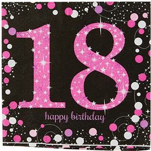 amscan 9900579 papieren servetten, motief: verjaardagsfeestje, 18 jaar, 33 cm, 10022243, zwart/roze, één maat
