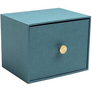 Exacompta - Ref. 78603E - Office By Me Lade fotobox met 4 tabbladen - voor het opbergen van A6-kaarten of foto's van 11 x 15 cm of 10 x 15 cm - bekleed met papier in textiellook in eendenblauw