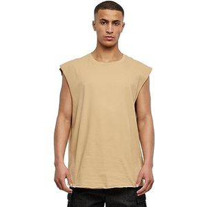 Urban Classics Mouwloos T-shirt voor heren met ronde hals en opgerolde zomen, losse tanktop, 100% katoenen jersey, zwart, maat: S, effen beige, 3XL