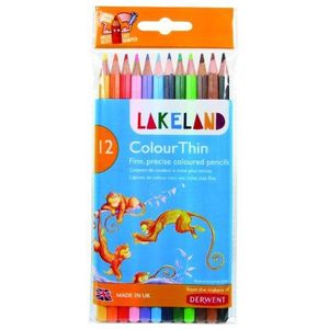 Lakeland Colourthin kleurpotloden, zeshoekig, robuust, verschillende kleuren, 12 stuks