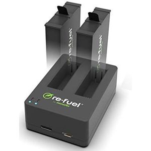 Refuel by digipower, krachtige dubbele oplader met USB-C en micro-USB-aansluiting, voor het gelijktijdig opladen van GoPro Fusion-accu's