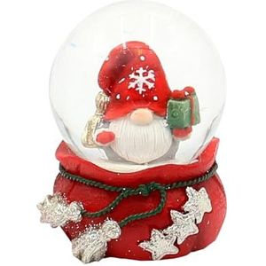 Kerstsneeuwbol met cadeau op rode sokkel met sterren, 4,8 x 4,5 x 6,5 cm (l x b x h), Ø 4,5 cm