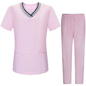 Misemiya - Ref.G7154 Werkkleding, elastisch, voor dames, korte mouwen, uniform, ziekenhuis, reiniging van dierenartsen, Medisch uniform G718-42 lichtroze
