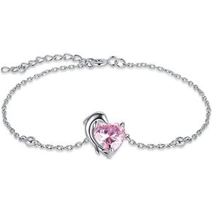 JewelryPalace 2,9 ct schattige dolfijn armband zirkonia roze hart zilver 925 voor dames, verstelbare armband fijne ketting dieren liefde steen voor meisjes, sieraden set cadeau moeder verjaardag,
