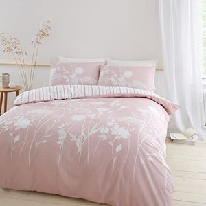 Catherine Lansfield Omkeerbare beddengoedset voor eenpersoonsbed, dekbedovertrek en kussensloop, bloemenpatroon, lichtroze