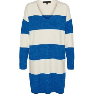 VERO MODA Vmdoffy Ls dames V-hals gestreepte jurk Skydiver/details: gemêleerd W. Birch Melange Stripes, M, Skydiver/Details: gemêleerd W. Birch Melange Stripes