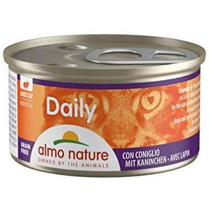 Almo Nature Daily Mos met konijnen, natvoer voor volwassenen en katten, 24 verpakkingen van 85 g per stuk