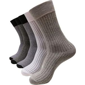 Urban Classics 5 paar uniseks basic sokken met strepen en stippen, maten 35-38 tot 47-50, Zwart/Grijs/Wit