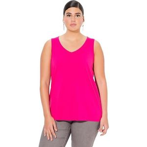 Ulla Popken Top, V-hals, klassiek, mouwloze T-shirts voor dames, Roze Magenta