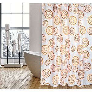 MSV Douchegordijn, polyester, gestippeld, 180 x 200 cm, premium kwaliteit, oranje - ringen inbegrepen