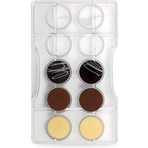 Decora 0050119 Professionele vorm voor chocolade, diketten, glad, gekarteld, 10 holtes Ø 33 x H 4 mm, polycarbonaat