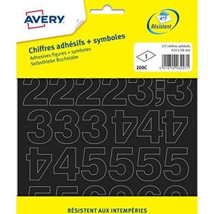 Avery - Zak met 177 zwarte zelfklevende cijfers (+ symbolen), maat 20 mm