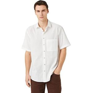 Koton Chemise basique à manches courtes pour homme avec poche et col classique, Écru (009), L