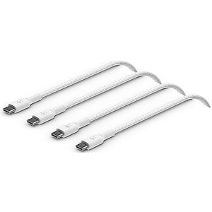 Belkin BoostCharge USB-C naar USB-C kabel met gevlochten ommanteling, USB C-kabel snel opladen voor iPhone 15, Plus, Pro, Pro Max, Samsung Galaxy S24, iPad Pro, Google Pixel enz., 1 m, 2 stuks, wit