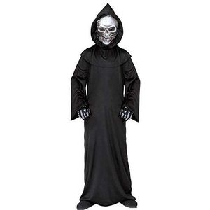 WIDMANN holografisch Magere-Hein-kostuum voor kinderen - 128 cm maat S 5-7 jaar (128 cm) Halloween doodskostuum zwart