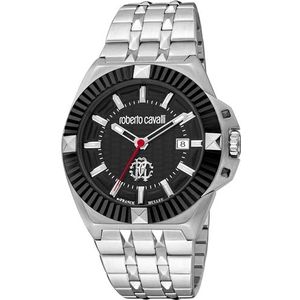Roberto Cavalli by Franck Muller RV1G181M0081 Herenhorloge, analoog, kwarts, roestvrijstalen armband, zwart, mode, zwart., Modieus