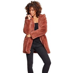 Urban Classics Teddy jas pluche mantel van teddy fleece - dames capuchon teddy coat dames parka (1-Pack), Darkrose, S