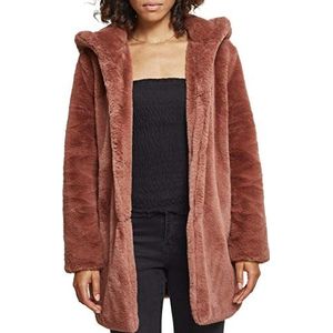 Urban Classics Teddy jas pluche mantel van teddy fleece - dames capuchon teddy coat dames parka (1-Pack), Darkrose, S