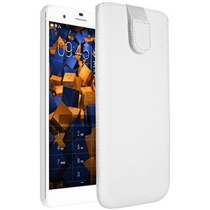 mumbi Beschermhoes van echt leer, compatibel met Honor 6 Plus Case Wallet van leer, wit