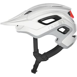 ABUS Cliffhanger MTB-helm fietshelm voor veeleisende paden met grote ventilatieopeningen en TriVider-gordelsysteem voor dames en heren, wit/rood glanzend, L