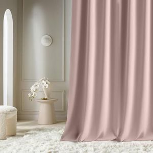 ROOM99 Aura Gordijn met plooiband, 140 x 260 cm (b x h), schuifgordijn, ondoorzichtig, moderne decoratie, gordijn voor woonkamer, slaapkamer, poederroze
