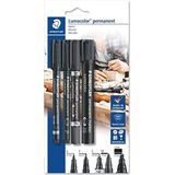 Staedtler Lumocolor - Blister 4 permanente markers, zwart, 310 Cds-9/318-9/348-9/350-9