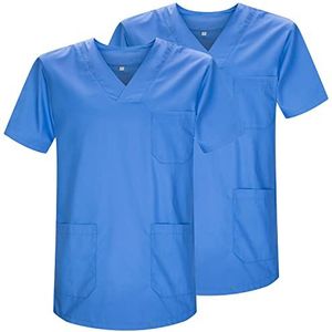 Misemiya - 2 stuks – werkkleding unisex kraag PIC korte mouwen uniform ziekenhuis – Ref.817, Hemelsblauw