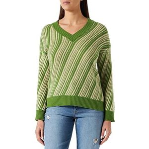 United Colors of Benetton T-shirt met V-hals M/L 1144e400j Sweater Dames (1 stuk), Groene strepen 640