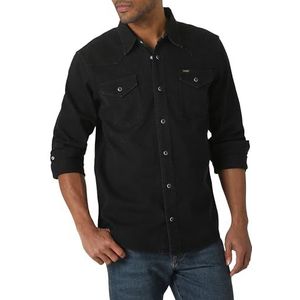 Wrangler Iconic Denim Regular Fit Snap Shirt met lage knoop voor heren, zwart/denim