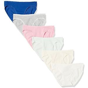 Amazon Essentials Set van 6 katoenen bikinibroekjes voor dames (verkrijgbaar in grote maten), veelkleurig/effen, maat L
