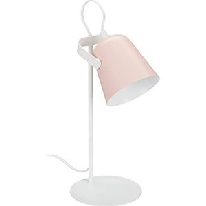Relaxdays Metalen bureaulamp, draaibare lampenkap, 39 x 15 x 15 cm, bedlampje E14, wit/roze