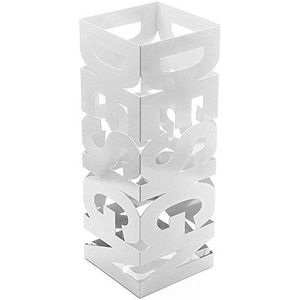 BAKAJI BAK9W paraplustandaard van ijzer, vierkant, kleur: wit, met verzonken opschrift, design: Druppelbak, afmetingen: 49 x 15,5 cm