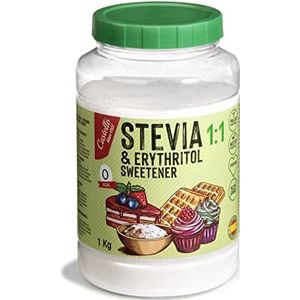 Zoetstof Stevia + Erythritol 1:1 - Kristalsuiker - Natuurlijke Suikervervanger - Geen GMO - 0 Glycemische Index - Keto en Paleo Vriendelijk - Castello since 1907 (1g = 1g Suiker (1:1), 1 kg pot)