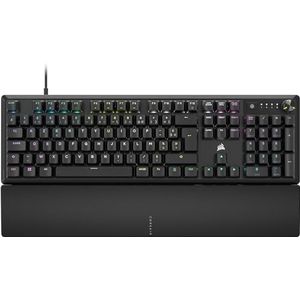Corsair K70 Core RGB Mechanisch gamingtoetsenbord met palmsteun, rode lineaire keyswitches, geluidsdemping, wijzerplaat voor media, iCUE-compatibel, AZERTY FR lay-out, zwart