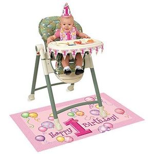 Unique Party Supplies 23907 decoratieset voor kinderstoel, roze, 1e verjaardag