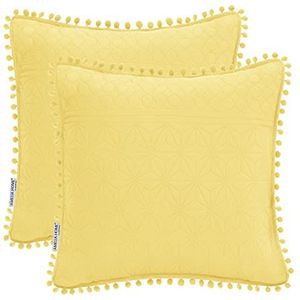 AmeliaHome Meadore 2 kussenslopen met kwastjes, ultrasoon stiksel aan beide zijden, 45 x 45 cm, geel