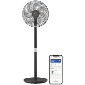 Philips Smart Pedestal Series 3000-ventilator, krachtig en stil, SilentWings-technologie, 19 dB, tafelventilator, staande ventilator, kantelbaar, draaibaar, app-bediening, zwart (CX3550/01)