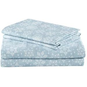 Comfort Spaces 4-delige beddengoedset van katoenflanel, ademend en warm, diepe zakken, met kussensloop, voor Californische super-kingsize bedden, blauwe sneeuwvlokken