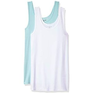 Amazon Essentials Tanktop voor dames, slim fit, 2 stuks, turquoise/wit, maat M