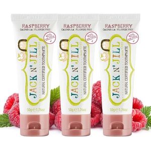 Jack N' Jill Kids Natural Tandpasta, gemaakt met natuurlijke ingrediënten, helpt Soothe Gums & Fight Tooth Decay, geschikt voor 6 maanden - Raspberry Flavour 3 x 50 g